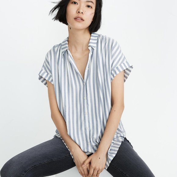 Madewell Tops - Madewell Blue/White Striped Shirt Large